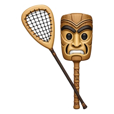 wooden tiki with lacrosse stick sticker