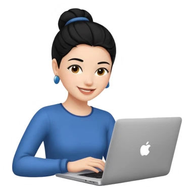 girl using her laptop smiling and black hair backwards sticker