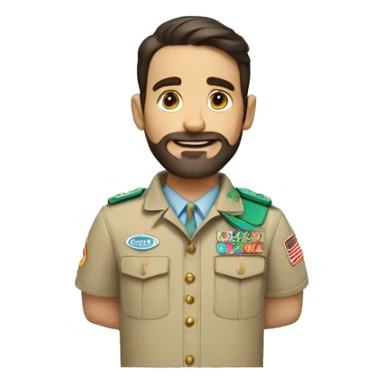 White man with dark hair, a three days beard, in light blue boy scout uniform sticker
