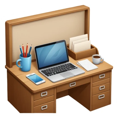 simple emoji of a cozy desk with a paper and a laptop on it sticker