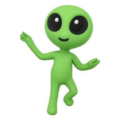 Create a neon green alien dancing, almost identical to the reference image, with minimal changes in the positions of arms and legs, looking straight ahead. This is frame 4 of an animation. PNG format with transparent background. sticker