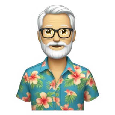 middle aged hipster no hat with beard silver hair blue eyes hawaiian shirt sticker