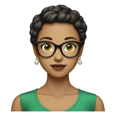 Girl with fair skin, short dark hair, big green square eyeglasses, pearl earrings  sticker