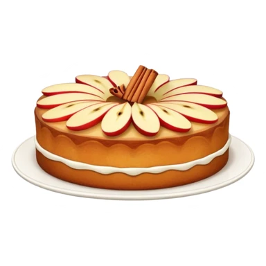cinematic-realistic-apfelkuchen-dessert-emoji,-depicted-as-a-classic-apple-cake-with-cinnamon-and-thinly sliced apples on the top a few neatly spread out-rendered-with-soft-textures-and-warm,-inviting-lighting. sticker