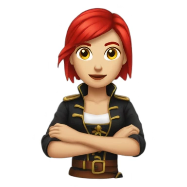 female-pirate-red-short-haircut-hook-hand sticker