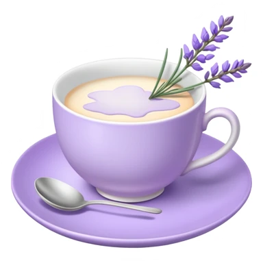 White teacup on a pastel purple plate, lavender flowers on the side, pastelcore aesthetic sticker