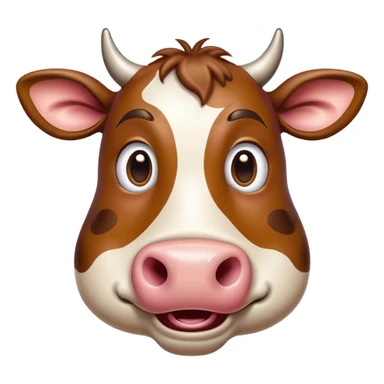 Cinematic Comical Brown Cow Portrait Emoji, Head tilted dramatically with an exaggeratedly amused expression, featuring a striking, glossy brown hide with a playful natural pattern, wide, expressive brown eyes filled with humorous disbelief, Simplified yet hilariously expressive features, highly detailed, glowing with a slightly sassy glow, high shine, dramatic yet playful, stylized with an air of cheeky farmyard mischief, bright and endearing, soft glowing outline, capturing the essence of a spirited and over-the-top cow, so meme-worthy it feels like it could moo its way into internet fame instantly! sticker