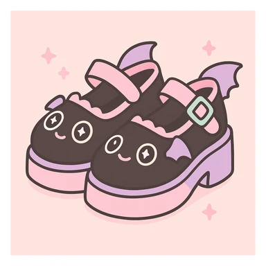 Add pastel pink and pastel purple accents to the BLACKPINK-inspired gothic shoes, keep them cute and stylish, kawaii style, no hearts. sticker