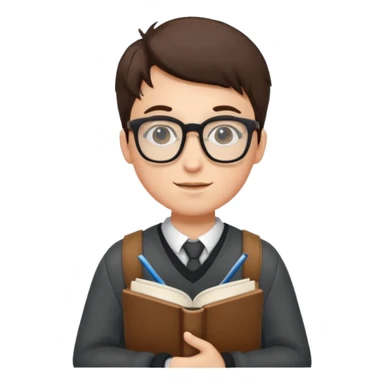 A student wearing glasses, hold book in front of their chest sticker