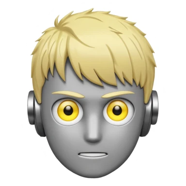 minimalistic emoji of Genos from One Punch Man, metallic features, yellow eyes, simple robot style sticker