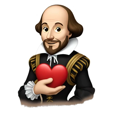 William Shakespeare holds a heart in his hand sticker