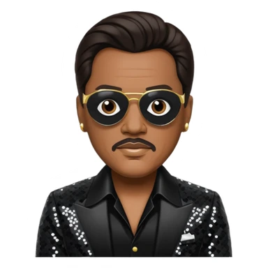 Charlie Wilson with dark brown hair, black sequin outfit sticker
