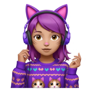 une fille avec des écouteurs de chat rose et des cheveux brun qui est crazy  chandaille mauve  sticker
