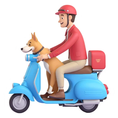 man and his pet dog riding a vespa sticker