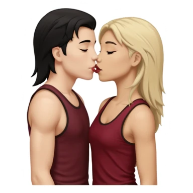 a white masculine woman with short mullet tomboy black hair wearing men's black tank top kissing a lightskin woman with long dark blonde hair wearing maroon tank top sticker