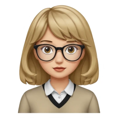 Uma garota de cabelo ondulado loiro escuro,mas com franja lisa e olhos pretos,usa óculos e a cor de pele branca,e o cabelo na cintura sticker