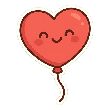 cute cartoon heart with a small string, floating upwards, cheerful and simple sticker