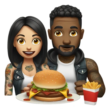 Beautiful tattooed couple eating burgers sticker