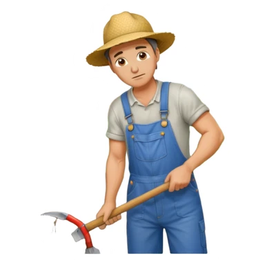 emoji of a farmer working in the field, bent over the garden, with a tired face and sweat sticker