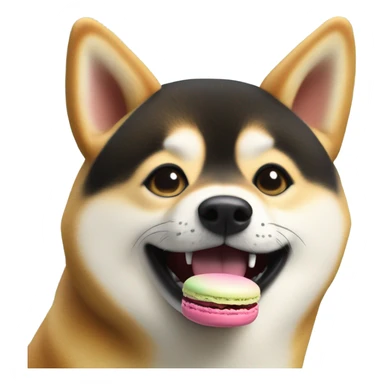 Shiba inu eating a macaroon sticker