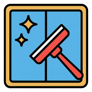 color outline icon of a window being cleaned, squeegee and sparkles sticker