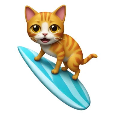 Cat riding a surfboard made out of a fish sticker
