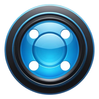 A round camera lens, minimalist, with highlights, blue sticker