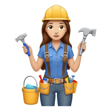 beautiful girl with long brown hair constructing new bathroom area with new shower and amenities  sticker