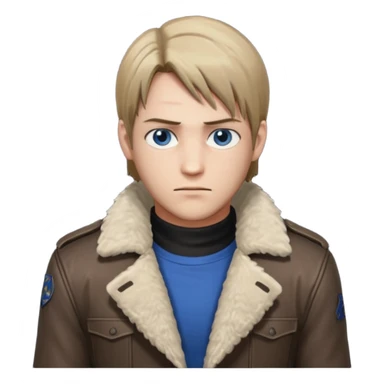 Leon Kennedy from resident evil 4 remake in sheepskin coat and black t-shirt blue eyes clean-shaved sticker