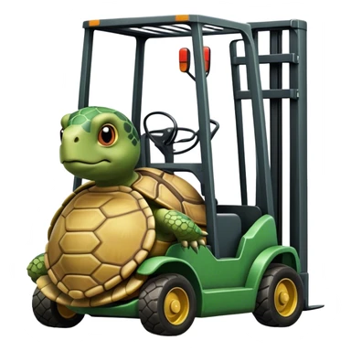 strong turtle driving a standup forklift sticker