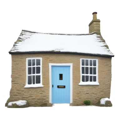Snowy stone cotswolds cottage with sky blue door  sticker