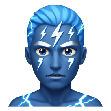 Rayos, centellas y estrellas en una cara color azul con expresiones de furia sticker