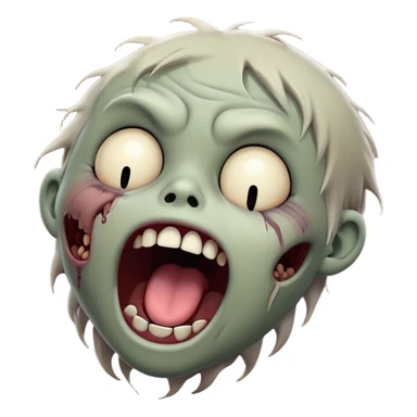 Cinematic Cute Yawning Zombie Portrait Emoji, with a delightfully quirky, slightly disheveled face in muted ashen tones, head tilted back in a big, funny yawn that reveals quirky stitches and playful gaps, simplified yet irresistibly charming, highly detailed with a soft, eerie glowing outline capturing the sleepy, offbeat vibe of a zombie taking a nap! sticker