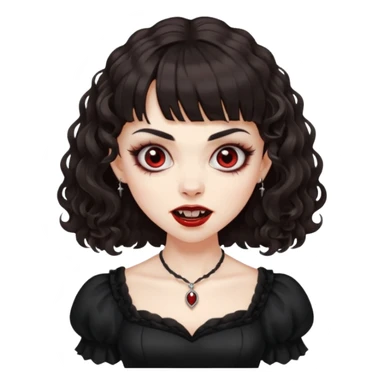 vampire feminine and with bangs  dark brown hair  curly hair a little scary   sticker