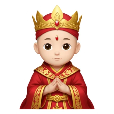 A small chibi-style monk character with red ceremonial robe with layered fabric and decorative gold-like patterns and an ornate red monk crown shaped like lotus petals.

 sticker
