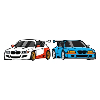 Honda and BMW cars racing, playful rivalry theme sticker