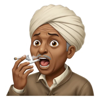 Emoji of Indian Gentleman named Delroy crasto absolutely screaming and foaming at the mouth while smoking through eyes sticker
