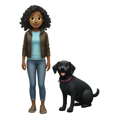 Smiling girl by ocean with black dog sticker