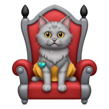 A gray cat with a black nose sitting on a throne looking at the world with disgust sticker