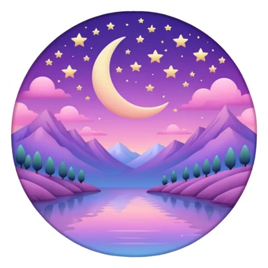 Shiny pastel rose-pink-lavender-violent-gradient moon and stars aesthetic realistic real life scenery landscape sticker