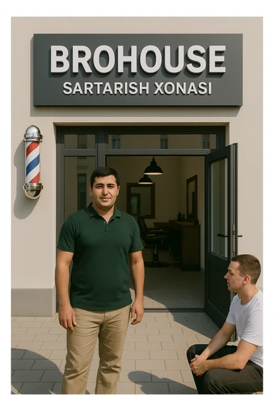 eni shu rasimga manashu odamga uxhshasin sartaosh eshik oldida tursin va tashqarida esa mijoz sticker