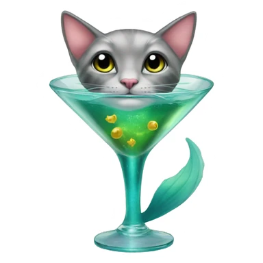 Mermaid cat inside martini glass sticker