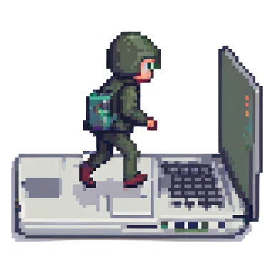 Laptop with tiny legs running away sticker