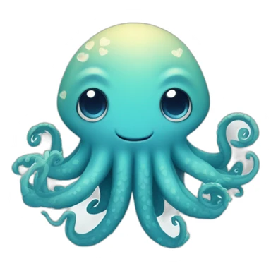 cute blue kraken with adorable face with hearts sticker