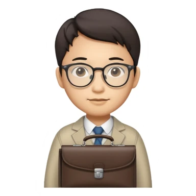 business person emoji, Asian person with glasses and a briefcase sticker