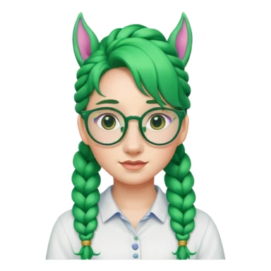 braided unicorn wiith big visible braids looking into the camera spectacled green hair sticker