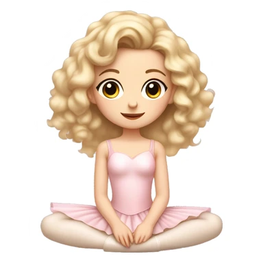 little girl with pale skin curly blonde hair and brown eyes wearing a light pink ballet outfit sitting on the floor sticker