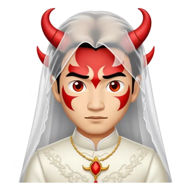 an asian male bride with the face of devil in wedding dress sticker