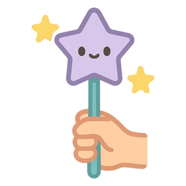cute magic wand kawaii style in hand with stars sticker