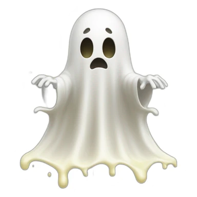 ghost stuck halfway in a wall ejecting a spray of yellowish white milky substance from center of body in a forward direction sticker